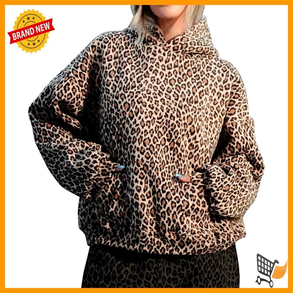 Oversized Leopard Print Hoodie Y2K Camo Zipper Cardigan Cozy Casual Chic